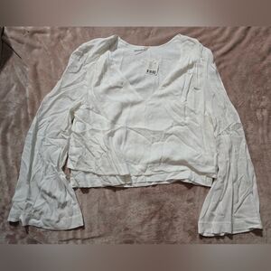 Free People Ivory Crop Blouse Long Bell Sleeve Large NWT